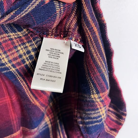 Cloth & Stone XSmall XS Red Blue Plaid Off The Shoulder Blouse Top Long Sleeve - Picture 6 of 7